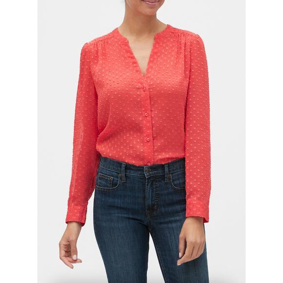 Banana Republic Drapey Classic Textured Blouse‎ in Bright Coral Size Medium - Picture 1 of 10